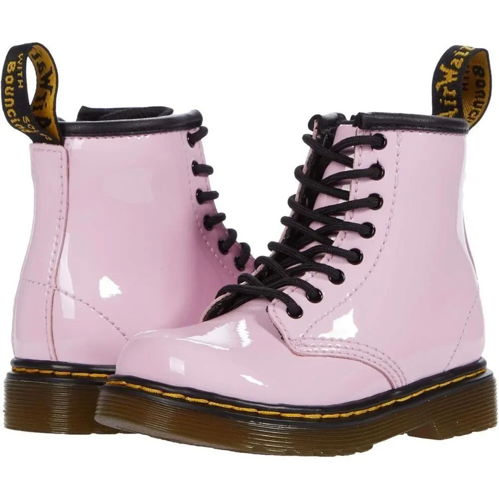Dr. Martens Kids Girl Boots Patent‎ Leather Lace Up Pastel Pink 10